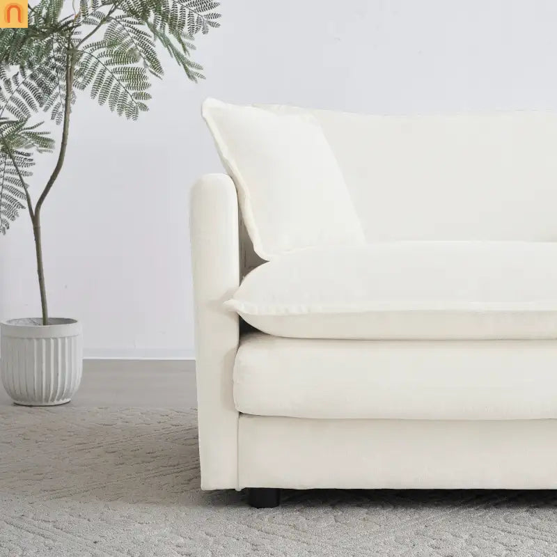 Sofa Set Modular Chenille White Deep Seat 7-Seat 3-Piece
