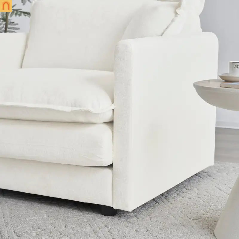 Sofa Set Modular Chenille White Deep Seat 7-Seat 3-Piece