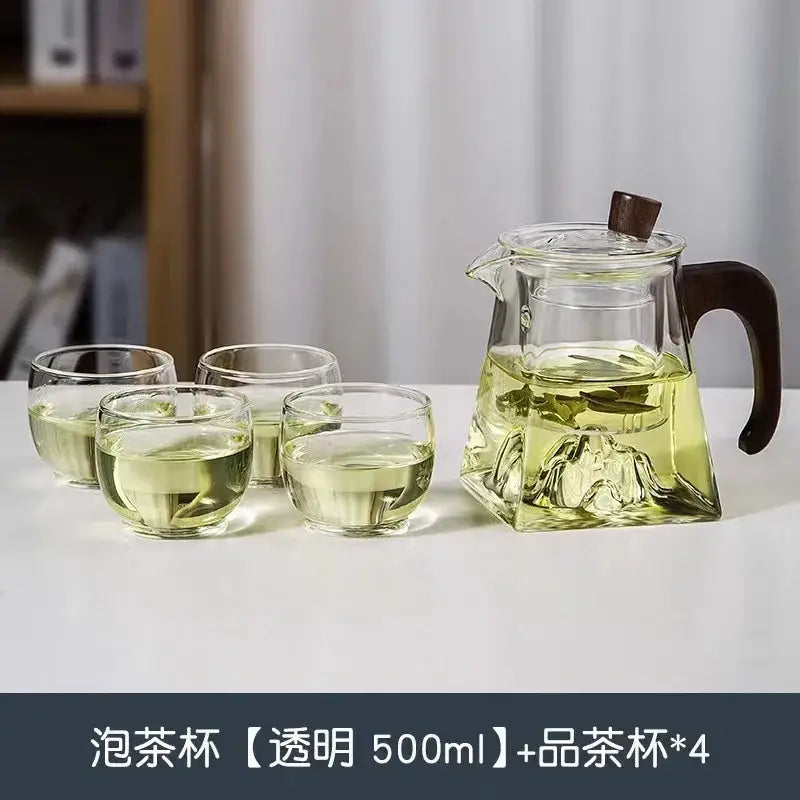 Modern square glass tea pot with wooden handle and mountain infuser kitchen