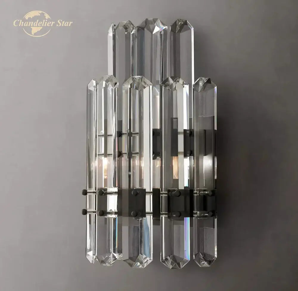 Modern two tier crystal led wall sconce bedroom light black & clear