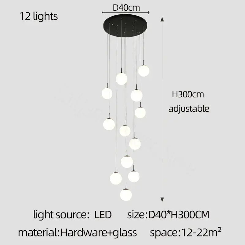 DecorBites™ Cream Glass Ball Chandelier for Duplex Villa Penthouse, Restaurant and Staircase