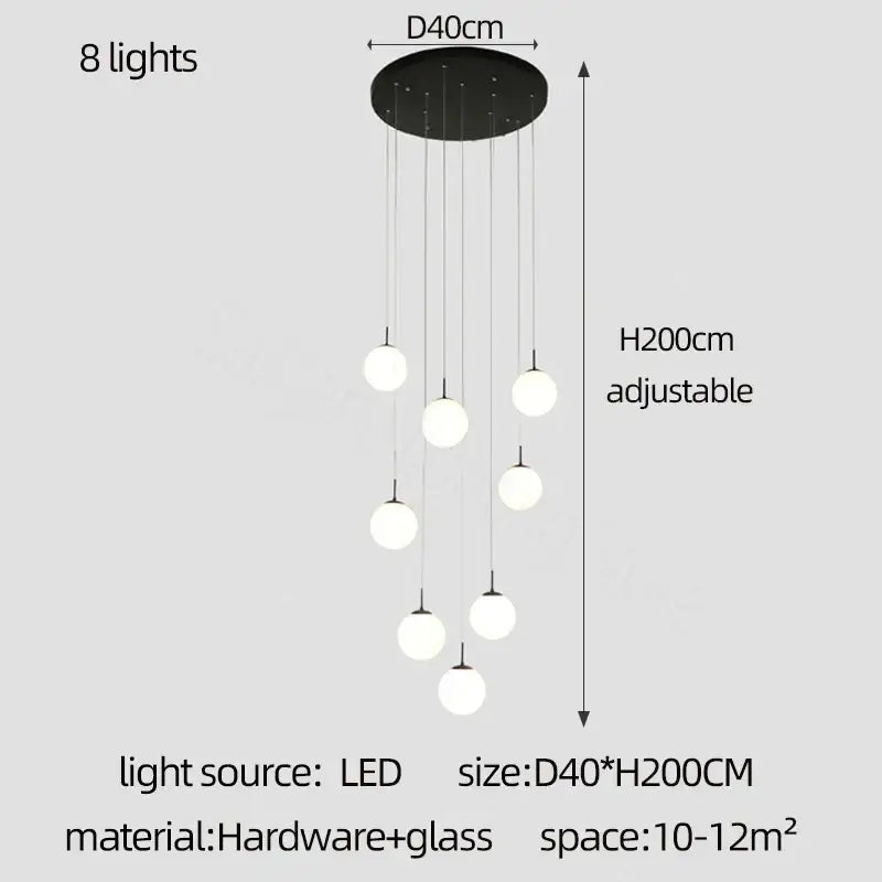 DecorBites™ Cream Glass Ball Chandelier for Duplex Villa Penthouse, Restaurant and Staircase