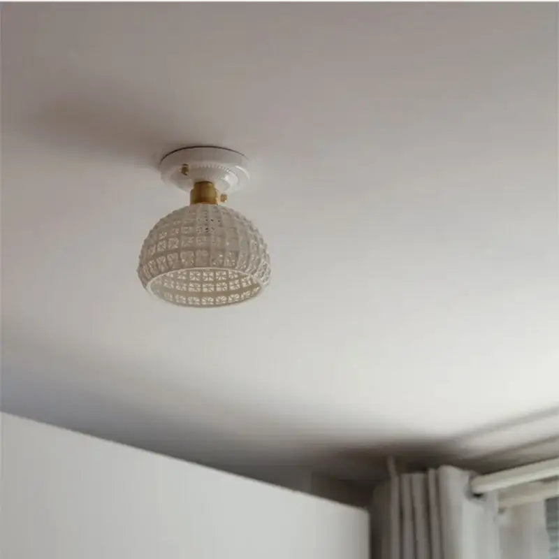Modern white & brass ceramic led ceiling lamp bedroom lattice light