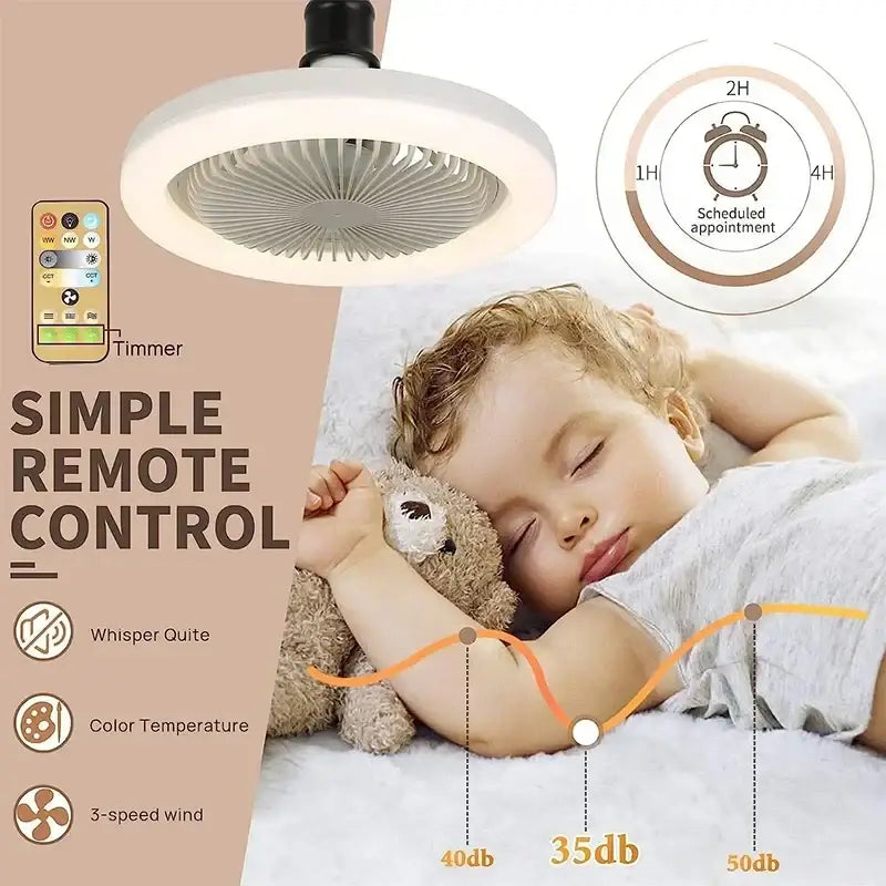 Modern white circular ceiling fan with light for bedroom e27 base