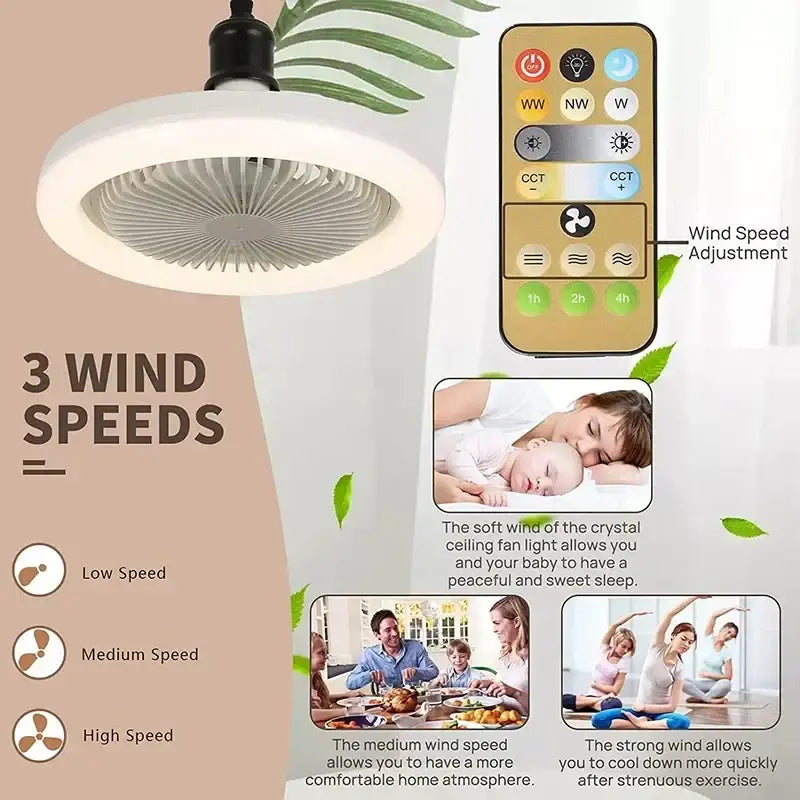 Modern white circular ceiling fan with light for bedroom e27 base