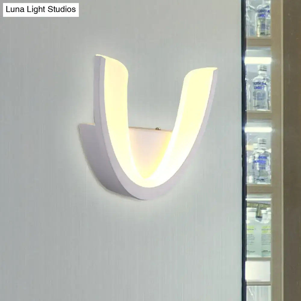 Modern white u-shaped led wall sconce – bedroom warm & white light
