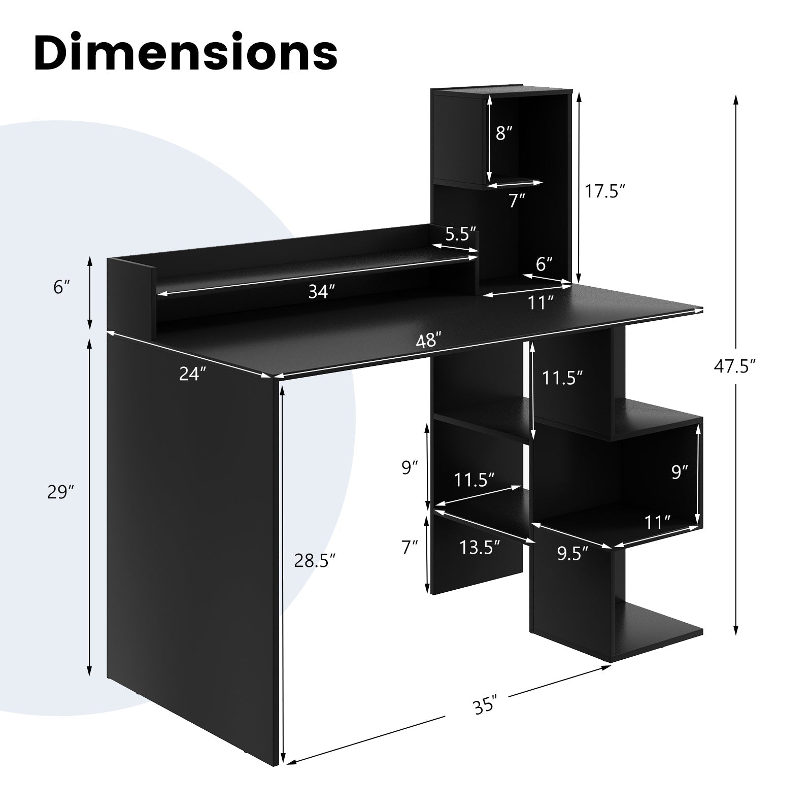 Modern Computer Desk with Storage Bookshelf and Hutch for Home Office