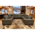 Sectional Modular Leather Match Olive Green Square Arm 8-Seat 131in