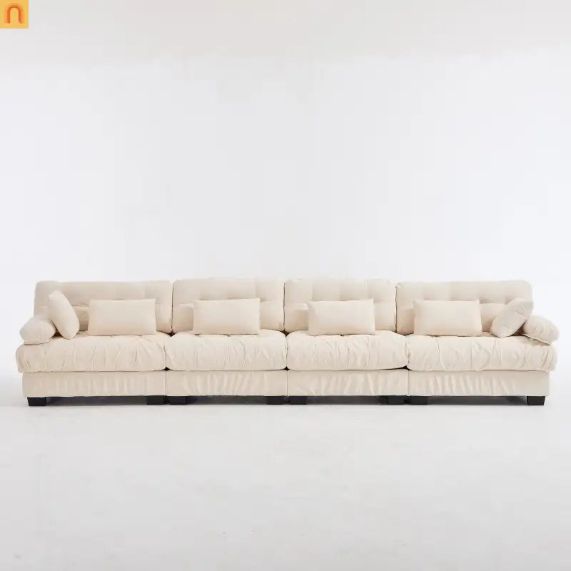 Sectional Sofa Cloud Modular Flannelette Beige 4 Seat 158 In 4 Pillows