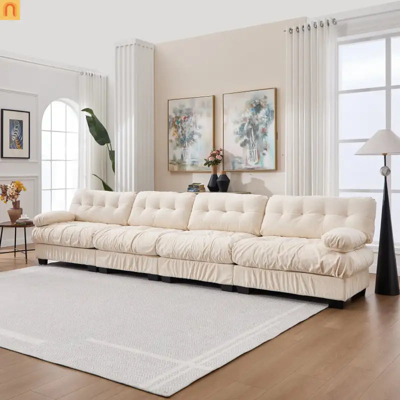 Sectional Sofa Cloud Modular Flannelette Beige 4 Seat 158 In 4 Pillows