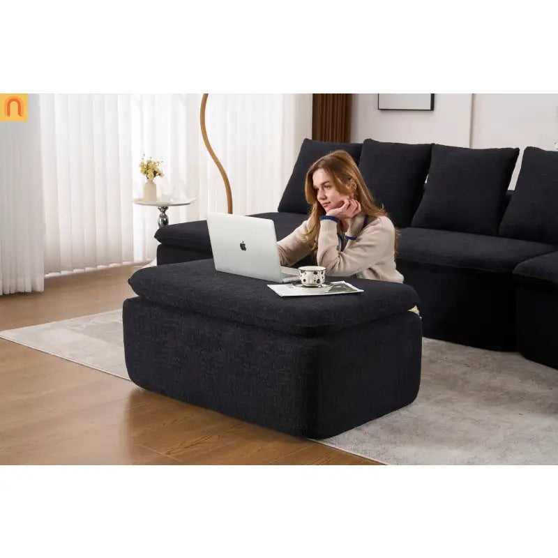 Sectional Sofa U-Shape Chenille Black 10 Seat Modular 128 In No Assembly