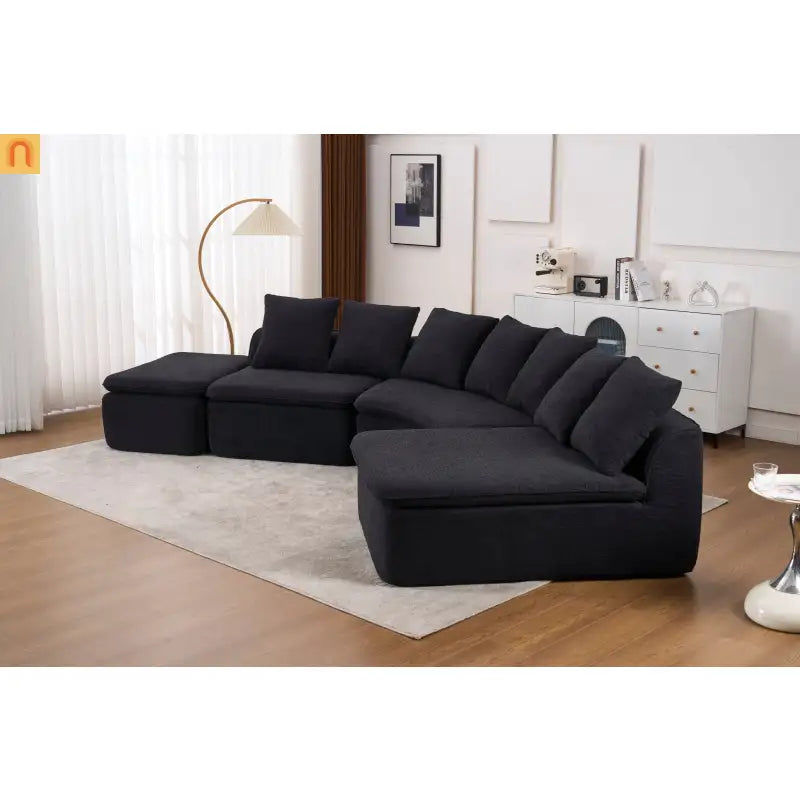 Sectional Sofa U-Shape Chenille Black 10 Seat Modular 128 In No Assembly