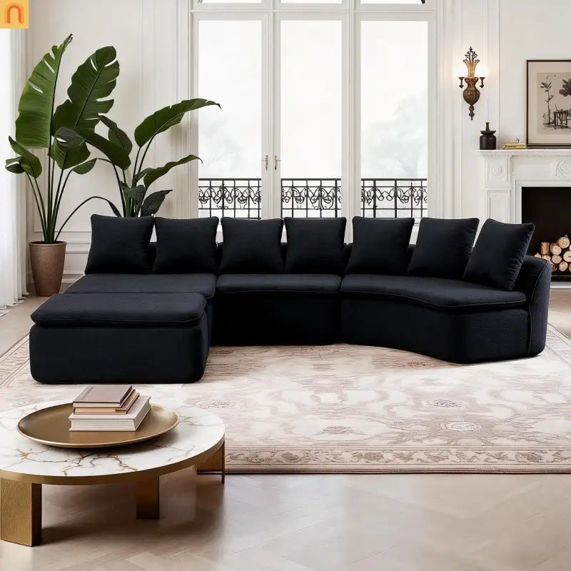 Sectional Sofa U-Shape Chenille Black 10 Seat Modular 128 In No Assembly