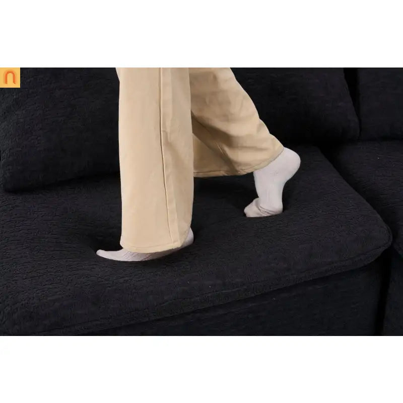 Sectional Sofa U-Shape Chenille Black 10 Seat Modular 128 In No Assembly