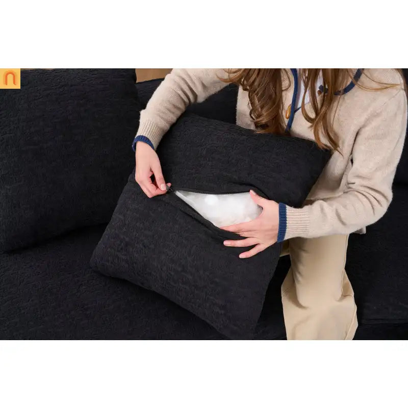 Sectional Sofa U-Shape Chenille Black 10 Seat Modular 128 In No Assembly