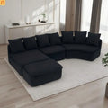 Sectional Sofa U-Shape Chenille Black 10 Seat Modular 128 In No Assembly
