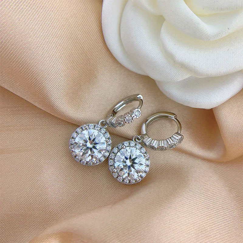 Moissanite 925 Sterling Silver Round D Color Drop Earrings Valentine's Gift