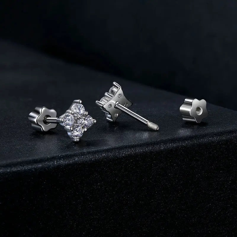 Moissanite Four-Leaf Clover Stud Earrings 925 Silver Screw Back Mom Gift