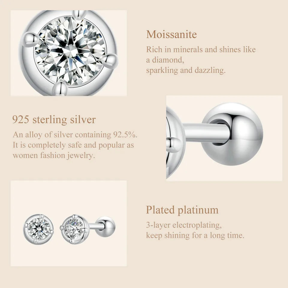 0.1 Ct Moissanite Stud Earrings 925 Sterling Silver Round Bridal Jewelry