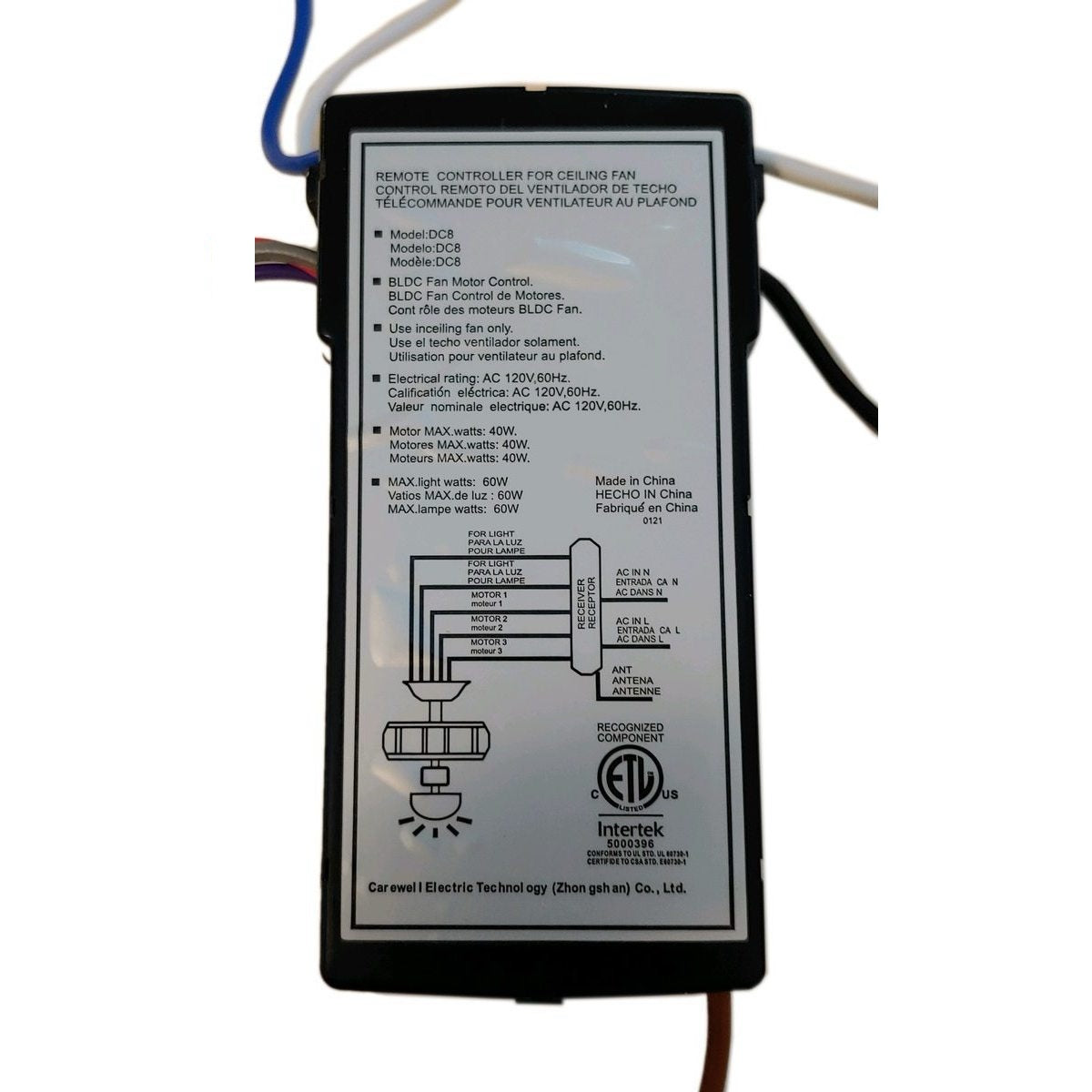 Substitute for Monte Carlo DC8-72SGZ Ceiling Fan Receiver - DC8-72SGZ-L-D-1-C - [DC8-96SG8]