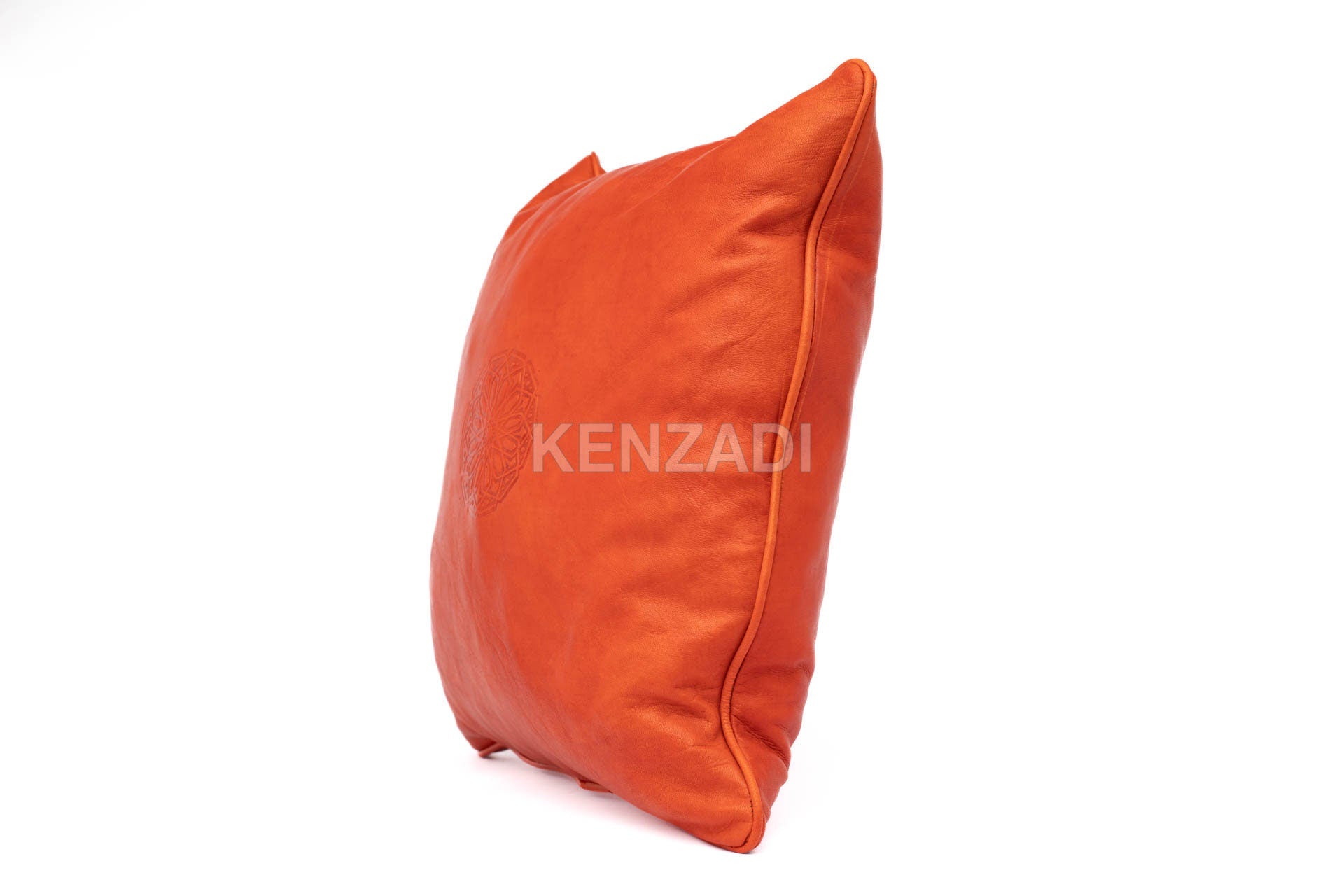 Moroccan Leather Pillow, Orange traditional Throw Pillow Case by MyPoufs.com