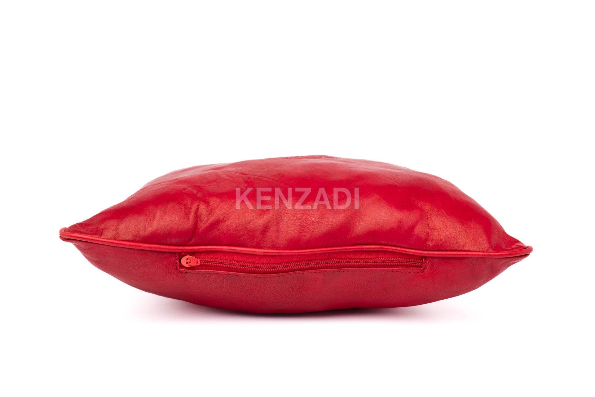 Moroccan Leather Pillow, Red traditional Throw Pillow Case by MyPoufs.com