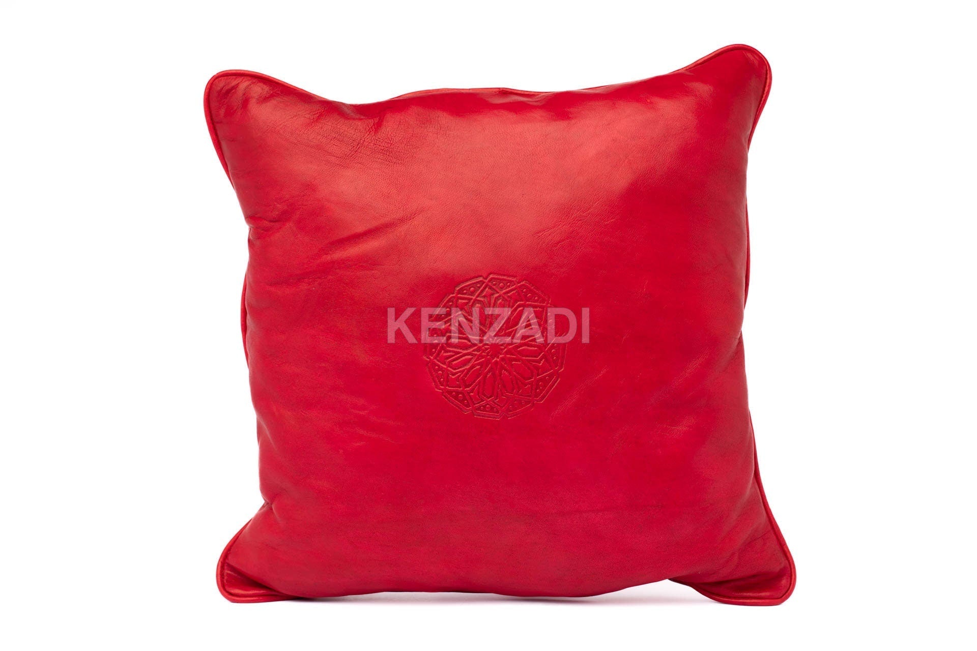 Moroccan Leather Pillow, Red traditional Throw Pillow Case by MyPoufs.com