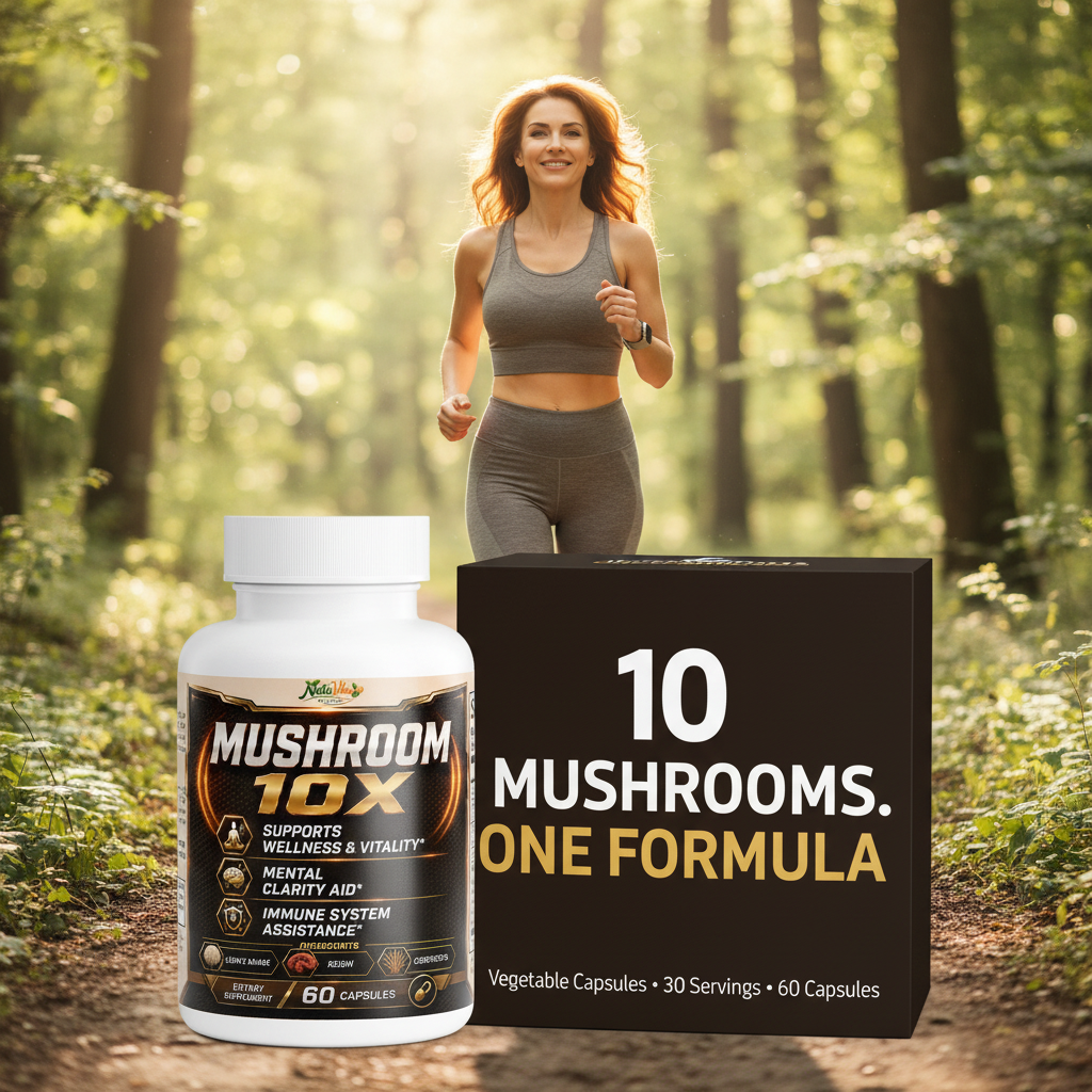 Mushroom 10X – 10 Mushroom Complex for Wellness, Mental Clarity & Immune Support | Lion’s Mane, Reishi & Cordyceps | 60 Caps