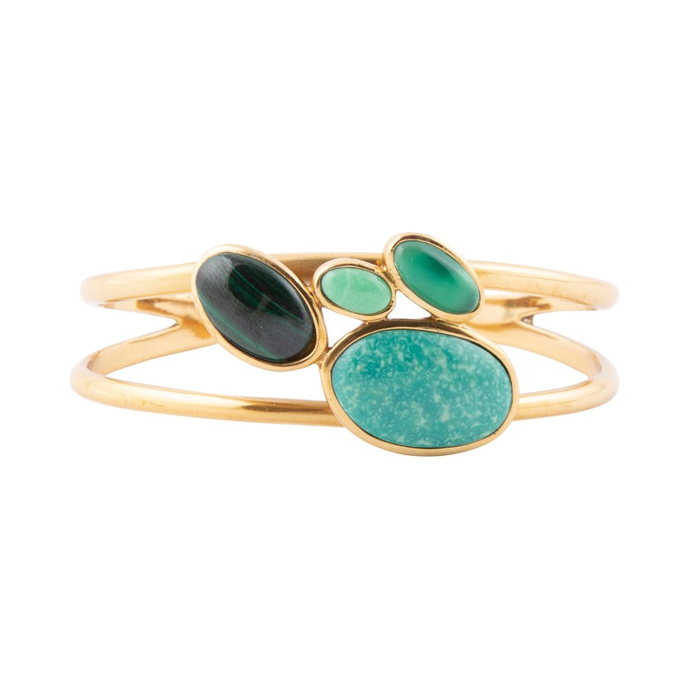 Multi Green Stones Golden Cuff Bracelets