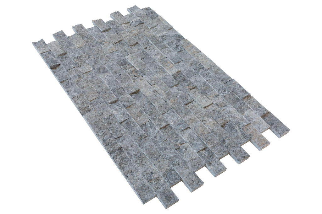 Silver Shadow Split Face Marble Mosaic Tiles 12x12 with Pre-Mounted Mesh Backing