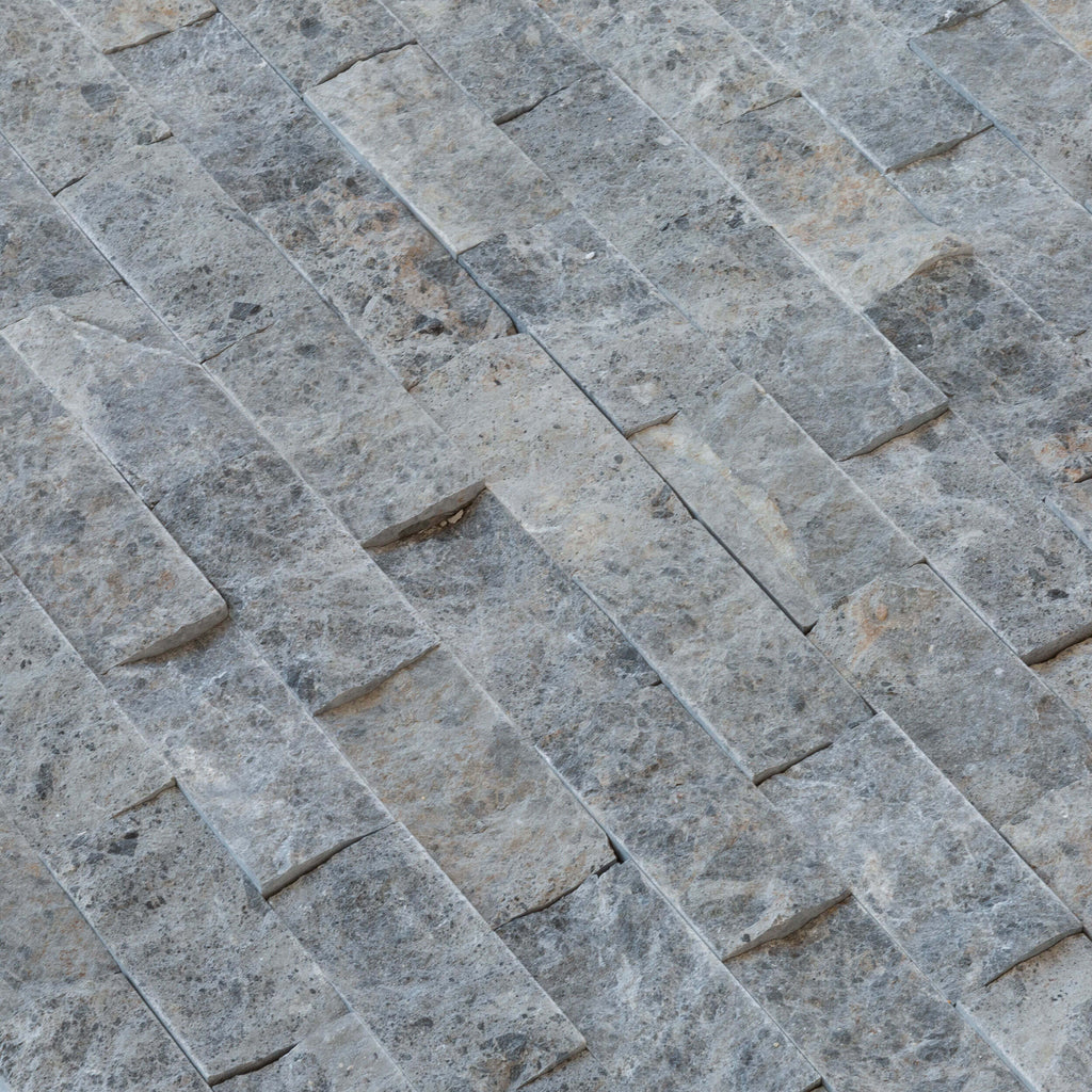 Silver Shadow Split Face Marble Mosaic Tiles 12x12 with Pre-Mounted Mesh Backing
