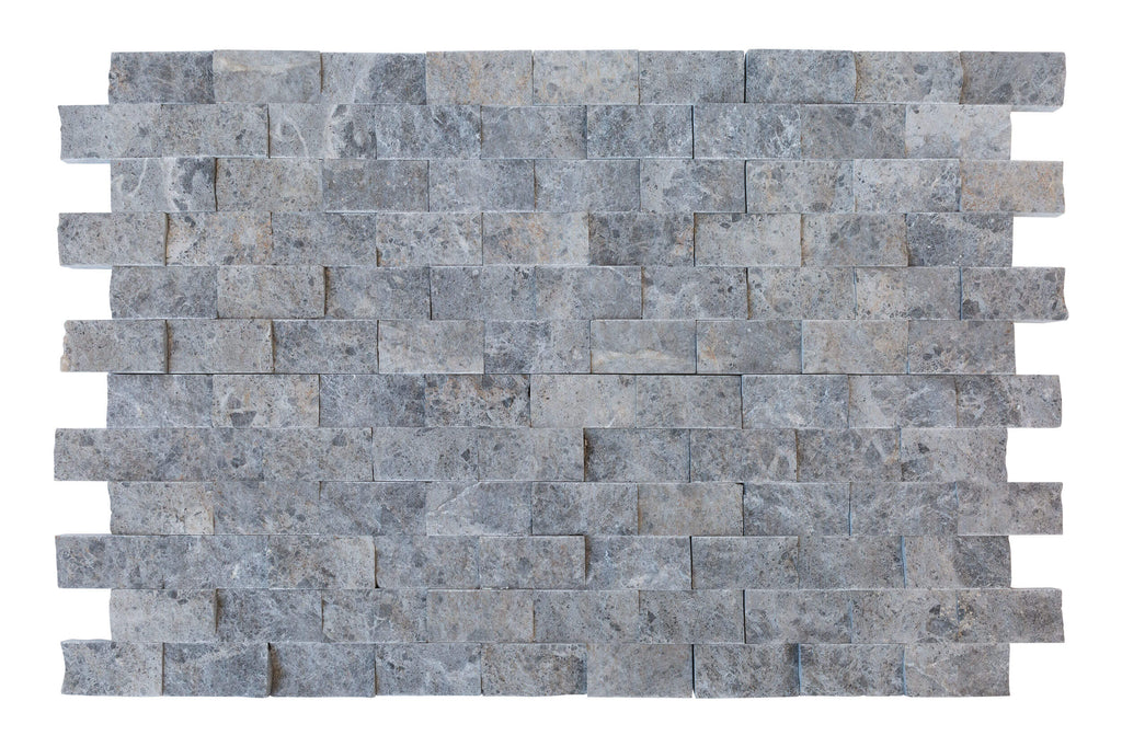 Silver Shadow Split Face Marble Mosaic Tiles 12x12 with Pre-Mounted Mesh Backing