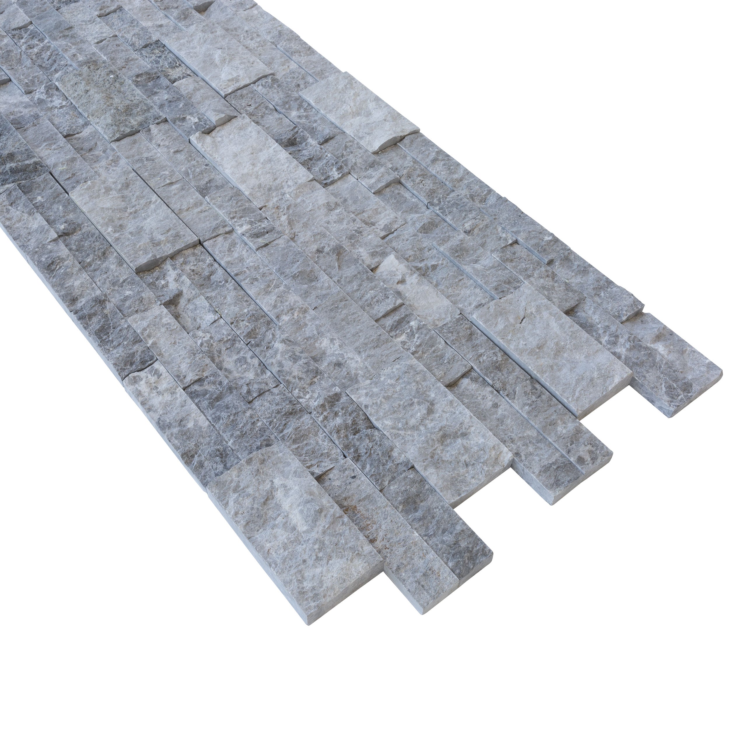 Silver Shadow Marble Split Face Ledger Panel 6x24 - Contemporary Elegant Modern Design
