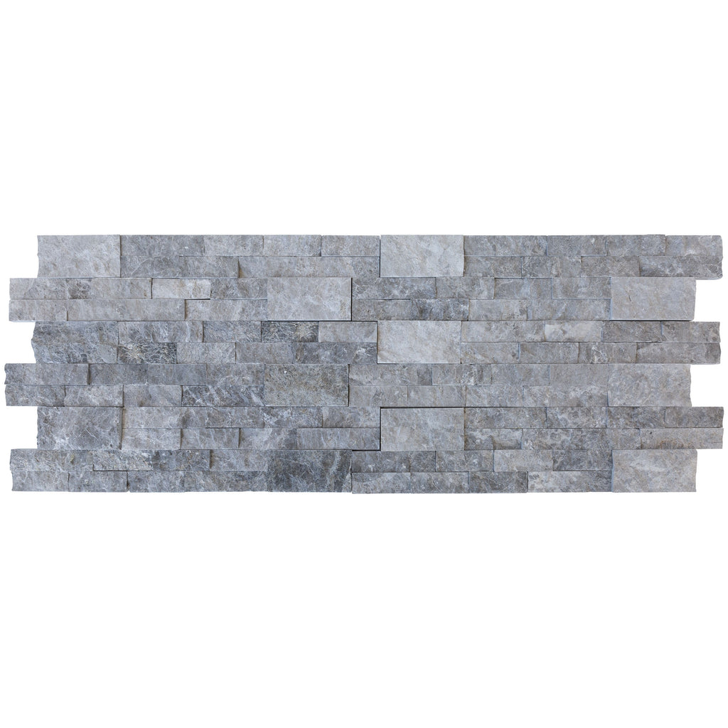Silver Shadow Marble Split Face Ledger Panel 6x24 - Contemporary Elegant Modern Design