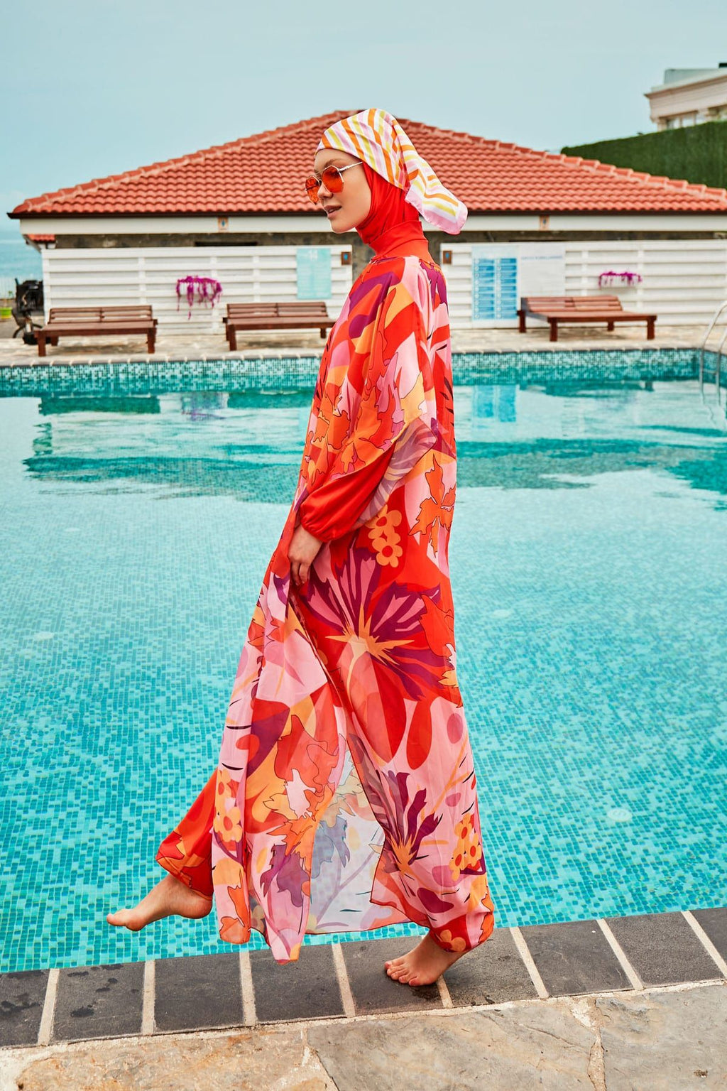 Lycra Orange Burkini Modest Swimwear M2317