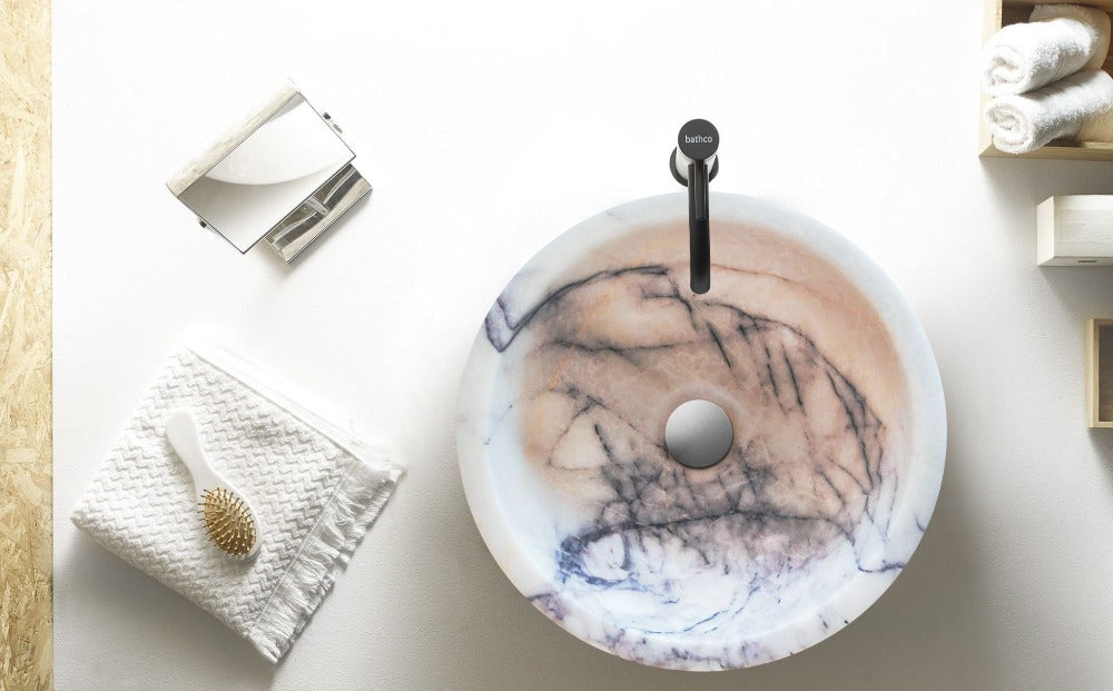 New York White Marble Polished Round Vessel Sink Bathroom 12x5