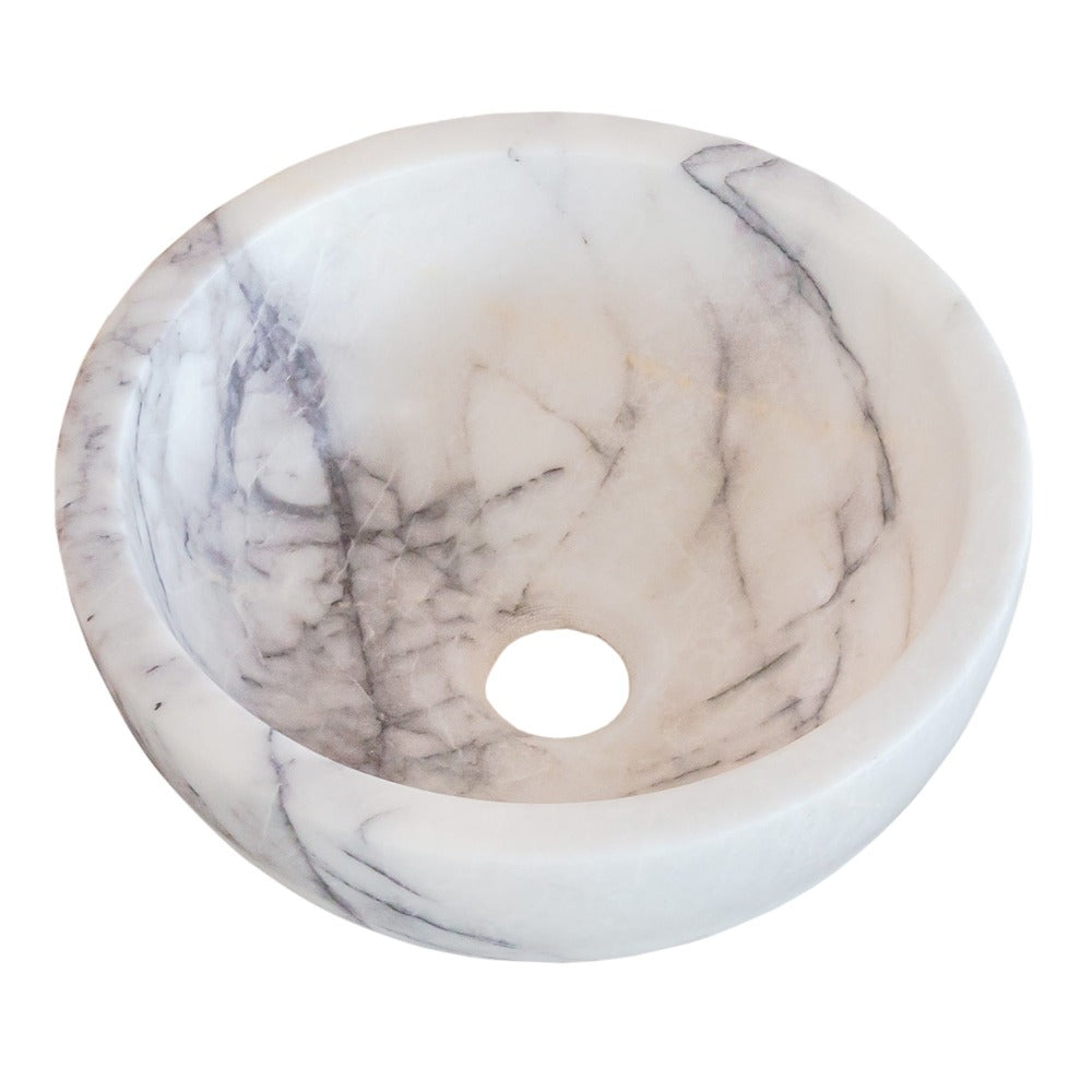 New York White Marble Polished Round Vessel Sink Bathroom 12x5