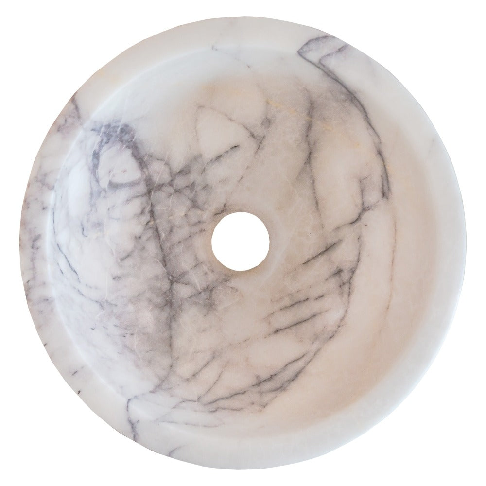 New York White Marble Polished Round Vessel Sink Bathroom 12x5