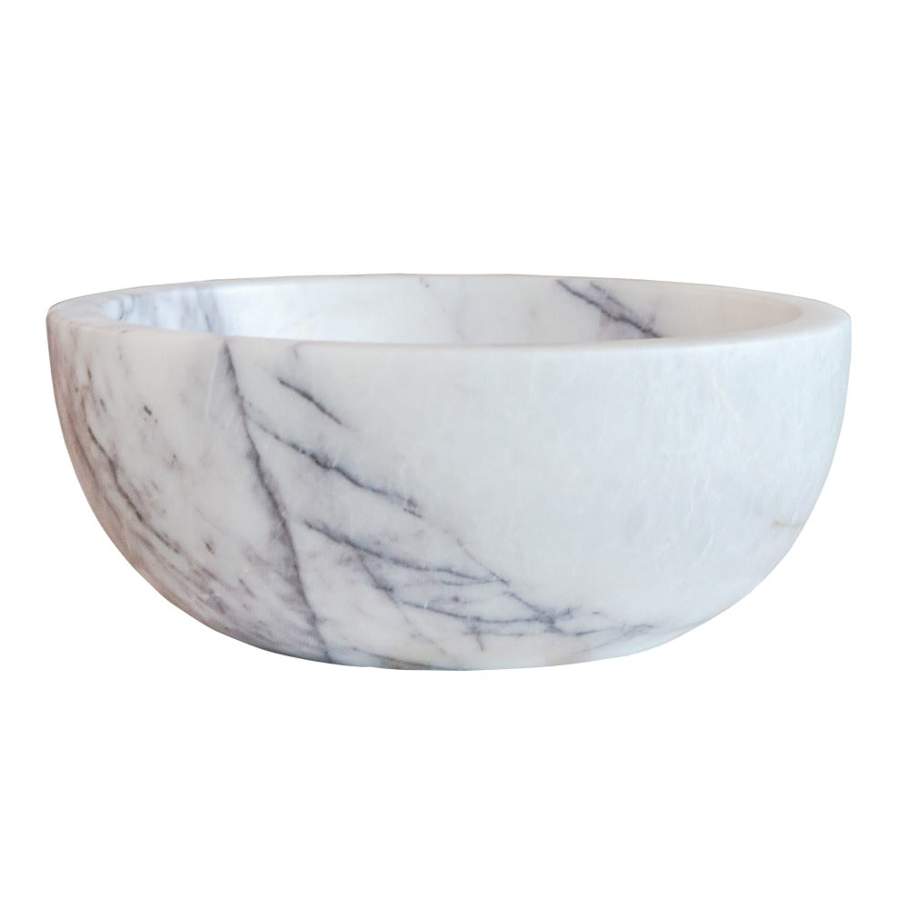New York White Marble Polished Round Vessel Sink Bathroom 12x5