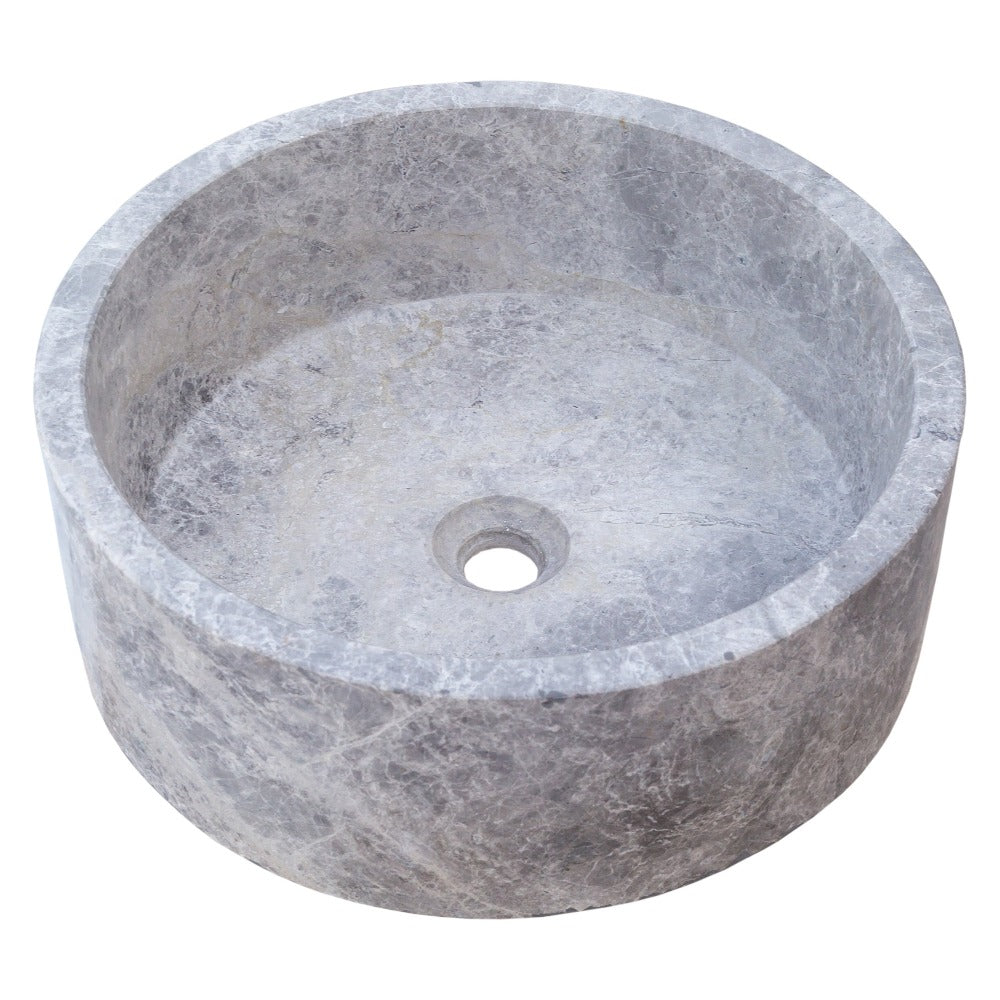Natural Stone Tundra Grey Marble Round Vessel Sink Polished 16.5x6