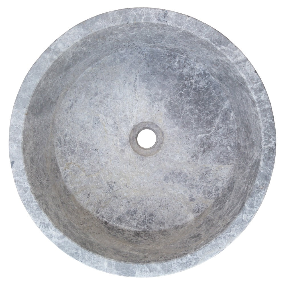 Natural Stone Tundra Grey Marble Round Vessel Sink Polished 16.5x6