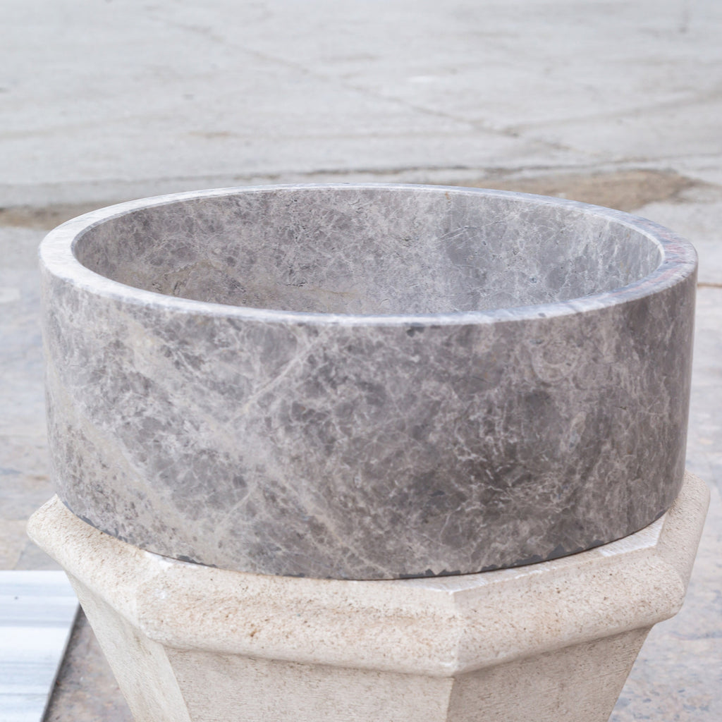 Natural Stone Tundra Grey Marble Round Vessel Sink Polished 16.5x6