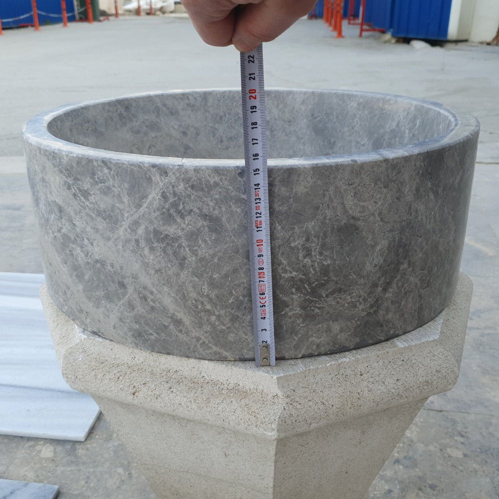 Natural Stone Tundra Grey Marble Round Vessel Sink Polished 16.5x6
