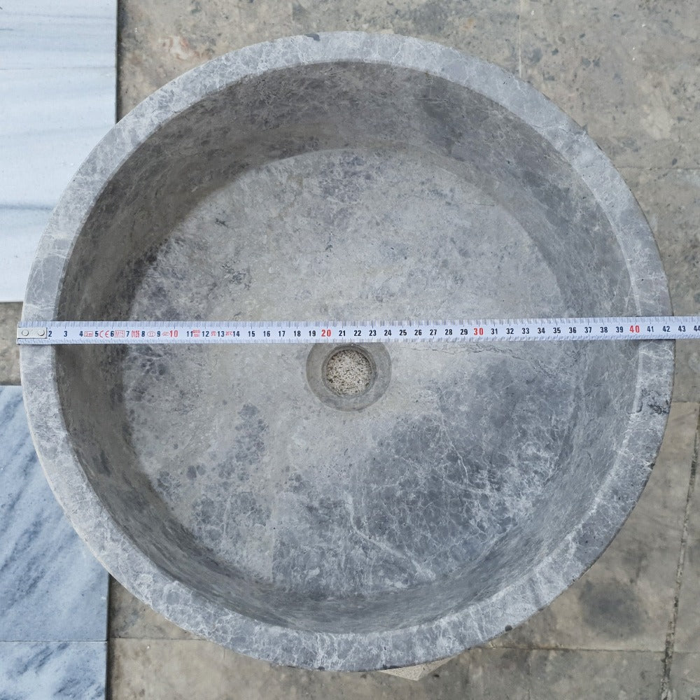Natural Stone Tundra Grey Marble Round Vessel Sink Polished 16.5x6