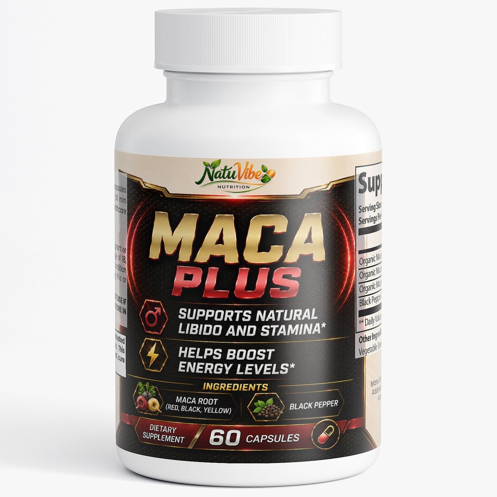 Maca Plus™ – Organic Maca Root Red, Black & Yellow | Natural Libido, Stamina & Energy Support | 60 Caps