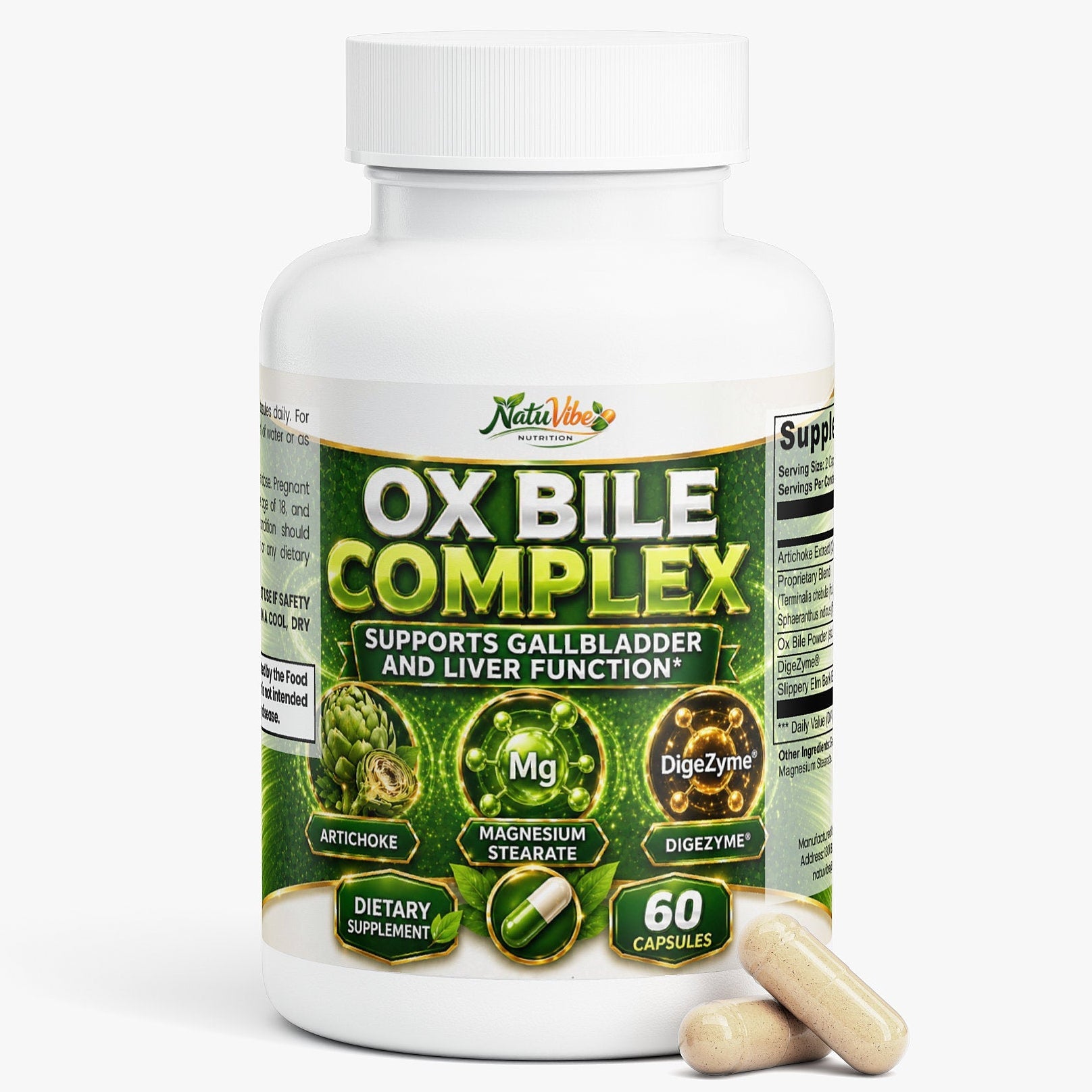 NatuVibe Ox Bile Complex for Digestive Support 60 Caps