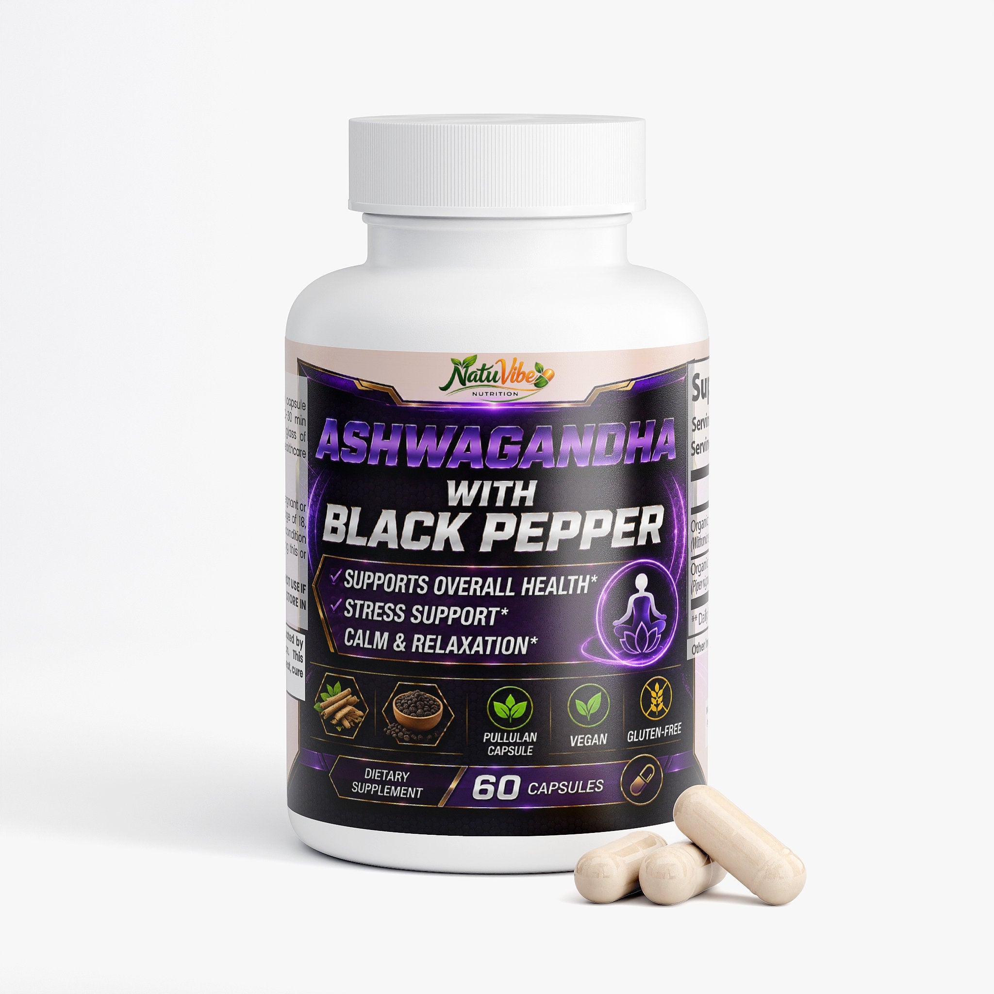 Organic Ashwagandha Capsules with Black Pepper – Stress, Calm & Adaptogen Support | 60 Caps