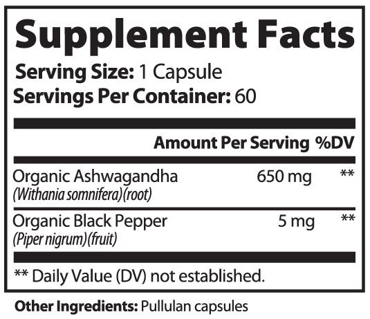 Organic Ashwagandha Capsules with Black Pepper – Stress, Calm & Adaptogen Support | 60 Caps