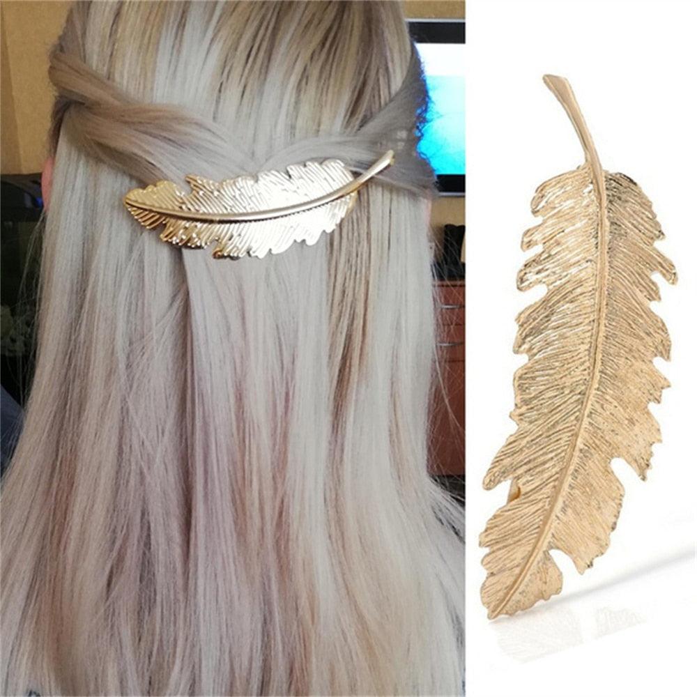 New Alloy Vintage Hair Clip Feather Leaf Shape Barrette Metal Hairpins For Women Lady Headwear Hair Accessories Non-slip Headwear for Women