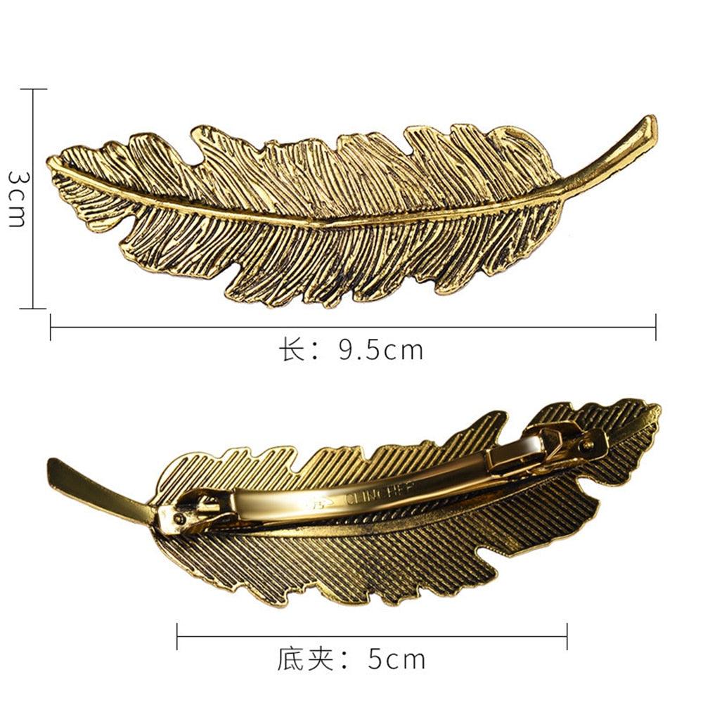 New Alloy Vintage Hair Clip Feather Leaf Shape Barrette Metal Hairpins For Women Lady Headwear Hair Accessories Non-slip Headwear for Women